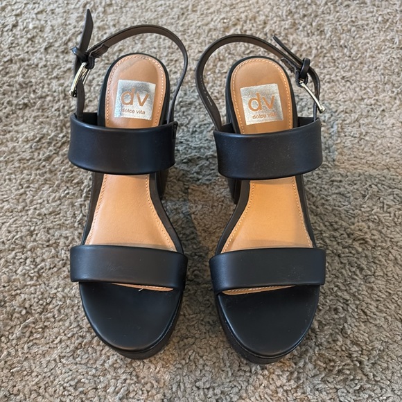 NEW Dolce Vita DV Cally Sandals Block Heel 7 Black Silver Buckle - Picture 1 of 11